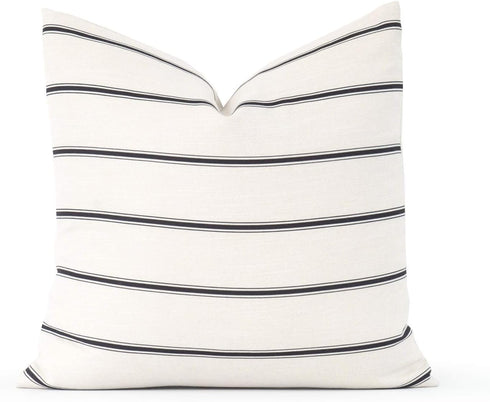 Hofdeco Mid Century Neutral Decorative Pillow Cover ONLY, Black Beige Stripes, 18"x18"...