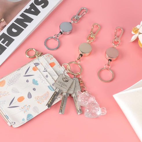 3 Pack Retractable Keychain, Retractable Badge Holder, Badge Reel for Id Card Holders, Id Card Holder ?Sliver,Rose Gold,Gold...