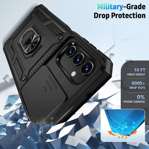 for Samsung Galaxy A55 5G Case with Slide Lens Cover HD Screen Protector, Military Grade Drop Protection, Magnetic Rotated Ring Holder Kickstand P...