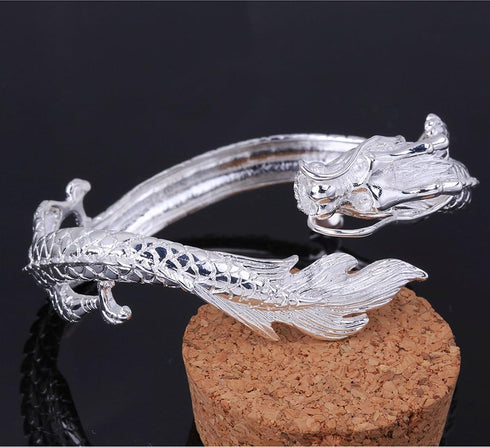Fashion 925 Sterling Silver Antique Chinese Dragon Chic Lady Gentleman Bangle Bracelet...