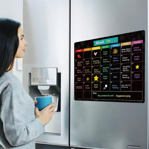 MaxGear Monthly Black Magnetic Calendar for Refrigerator, 16" X 12" Fridge Calendar Chalkboard, Magnetic Dry Erase Calendar White Board Planning B...