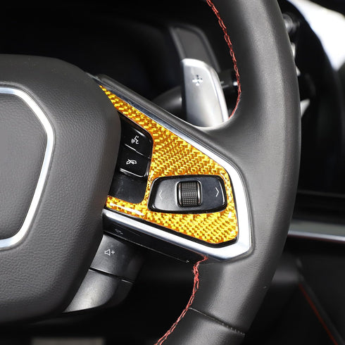 Real Carbon Fiber Steering Wheel Button Cover Sticker Compatible with Corvette C8 2020-2023, Car Steering Wheel Panel Protection Frame Sticker Tri...