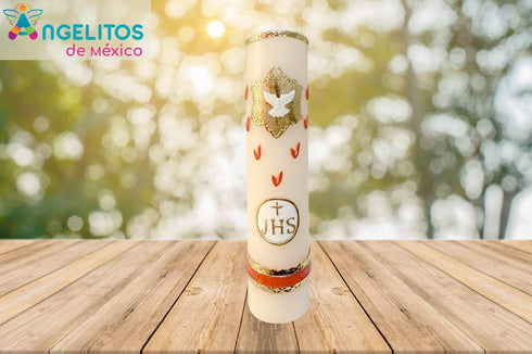 Seven Gifts with Dove JHS Holy Spirit Candle Vela de Los Siete Dones con Paloma Espiritu Santo...