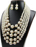 Women Elegant Pearl Jewelry Bead Cluster Collar Bib Choker Necklace and Earrings Set (Ivory)...