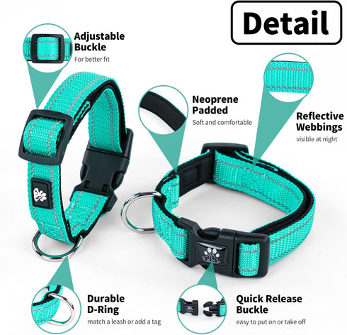 NESTROAD Reflective Dog Collar,Soft Neoprene Padded Dog Collar with Quick Release Buckle,Adjustable Breathable Pet Collar for Medium Dogs(Medium,T...