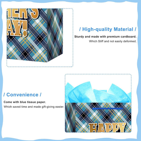 FaCraft Fathers Day Gift Bag - 13" Large Happy Fathers Day Gift Bag with Tissue Paper and Handle for Dad Stepdad Grandfather Husband First Time Da...