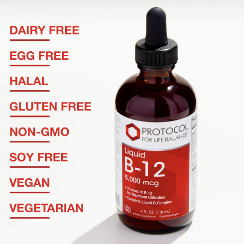 Protocol Liquid B-12 5,000mcg - Nervous System Support* - with B Vitamins - Dairy Free & Vegan Vitamin B Liquid - 4 fl oz...