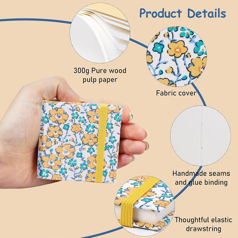 2PCS Mini Watercolor Sketchbook, 2.4x2.4 Inch Portable Square Fabric Cover Small Watercolor Sketchbook 20 Sheets 300g Watercolor Textured Drawing ...