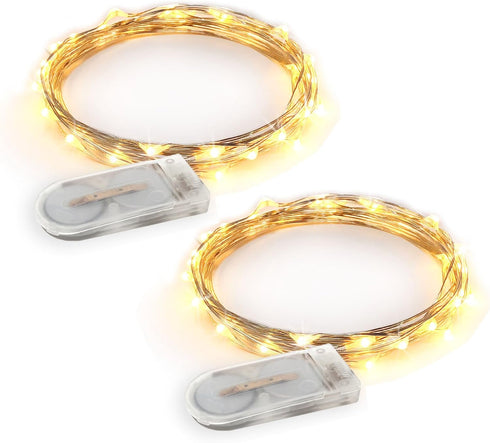 2 Sets 20 LEDs Warm White Color String Lights Silver Wire Indoor and Outdoor 6.5 Feet Firefly Starry Fairy Lights Battery Powered for DIY, Christm...