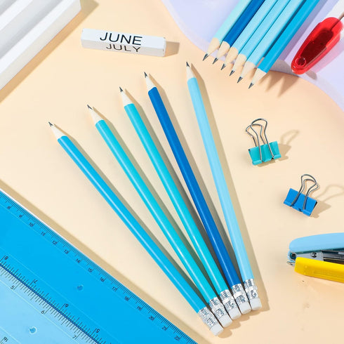 CHENGU 36 Pack Coastal Blue Pencils with Eraser for Kids Fun Cute Erasable Checking Wooden Summer Pencils for Teens Adults Office School Drawing S...