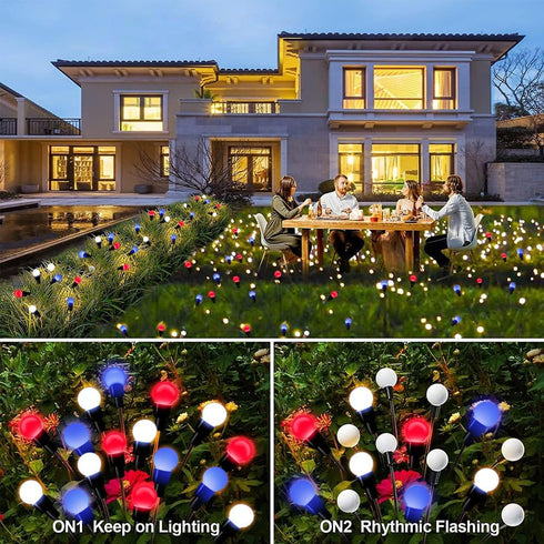 Solar Garden Lights Outdoor, 2 Pack 12 LED Solar Blue Red and White Firefly Lights Waterproof, Sway by Wind, Solar Swaying Light for Yard Patio Ba...