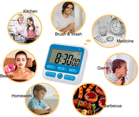 24-Hours Digital Kitchen Timer, Upgraded 12-Hour Display Clock, Big Digits, Loud Alarm, Magnetic Backing Stand, Count-Up & Count Down, Kids Timers...