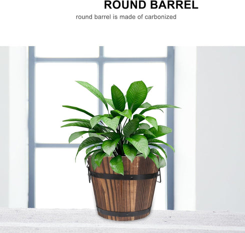 DOITOOL Wooden Whiskey Barrel Planter Large Wooden Planters Round Wooden Garden Flower Pot Decor Wood Planter Flat Mouth 19x14x15cm...