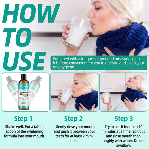 Coconut Oil Pulling with Peppermint Oil-Mouthwash for Oral Care-Helps with Fresh Breath, Organic Essential Oils Mouthwash with Tongue Scraper,Trea...