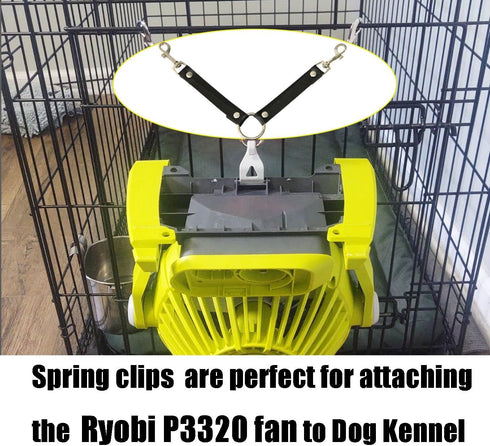 2Pcs Dog Kennel Fan Hanging Utility Straps for Ryobi P3320 Fan Holder, Waterproof Dog Crate Fan Strap with Swivel Spring Clips Suitable for Any Ke...