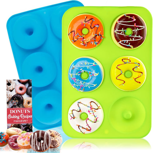 BAKHUK Donut Pan, 2pcs NonStick Silicone Donut Molds for Baking, 6 Full-Size Doughnuts, Easy Clean and Dishwasher Microwave Safe...