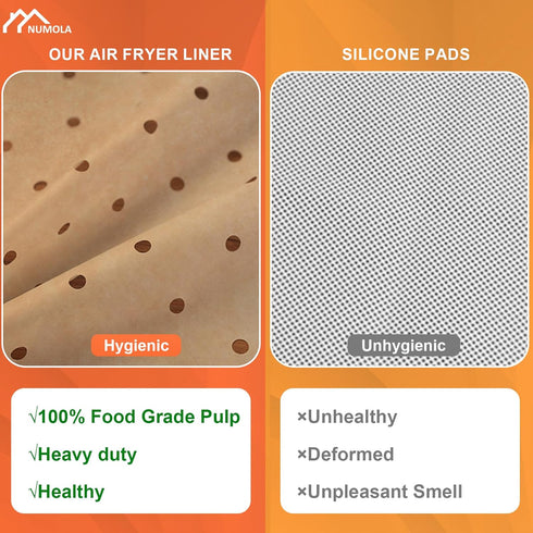 Numola 100 Pcs Air Fryer Liners Disposable Parchment Paper, 8 Inch Perforated Airfryer Sheets for Baking, Square Non-Stick Steamer Liner for Oven,...
