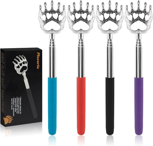 (4-Pack) Portable Extendable Telescopic Bear Claws Metal Back Scratchers/Hand Massager/Backslap with Rubber Handles...