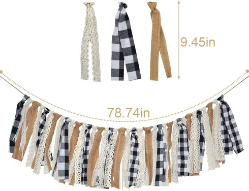 Buffalo Check Plaid Banner Black and White Gingham Spring Summer Fall Winter Easter Christmas Mantle Fireplace Garland Decoration...