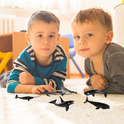 6PCS Plastic Whales Mini Ocean Animals Figurines Mini Whale Sea Animals Figures Realistic Miniature Sea Creatures Cake Topper Toy Set with Whales ...