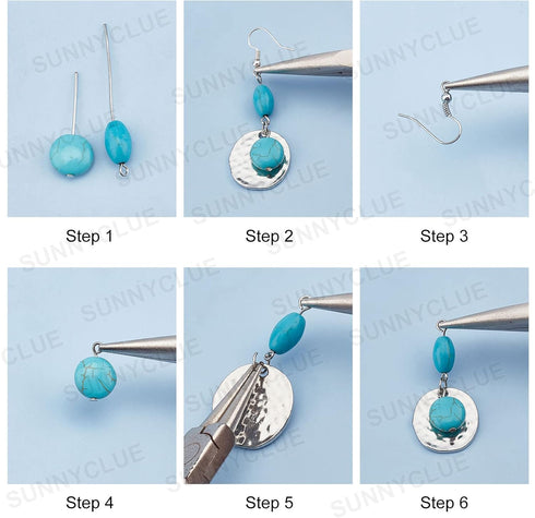 SUNNYCLUE 1 Box DIY 10 Pairs Turquoise Beads Earring Making Kit 8 Shapes Turquoise Beads Charms Hammered Feather Heart Pendants & Earring Hooks fo...