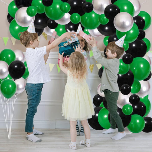 Green Black Silver Balloon Garland Arch Kit, Green Black Balloons Metallic Silver Balloons Video Game Birthday Decorations for Football Video Game...