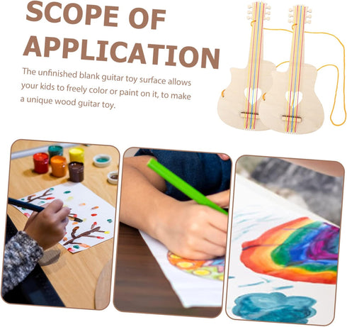 2pcs Graffiti Painting Guitar Toys Kids DIY Crafts Wooden Guitar Toy for Kids Graffiti Wooden Guitar Toy Wooden Graffiti Guitar Toy Wood Guitar Wo...