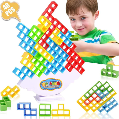Stacking Game Balance Stacking Blocks Game, Board Games for 2 Players+ Family Games, Parties, Travel, Kids & Adults Team Building Blocks Toy (48PC...