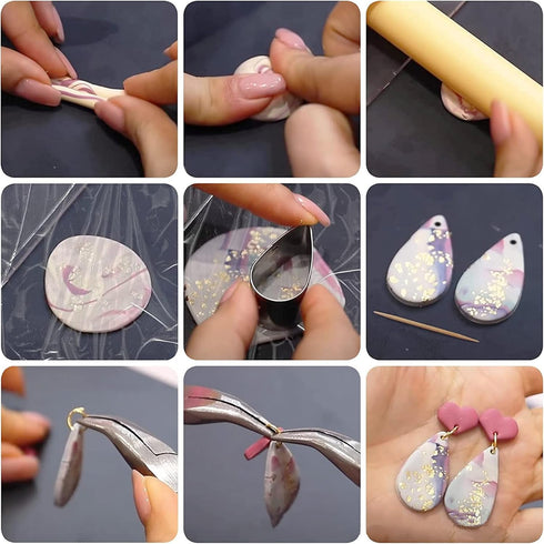 Yayatty 61 PCS Polymer Clay Earring Kit, 24 PCS Polymer Clay Earring Cutters Molds, 12 Color Modeling Soft Clay with Rollers, Ear Hooks for Polyme...