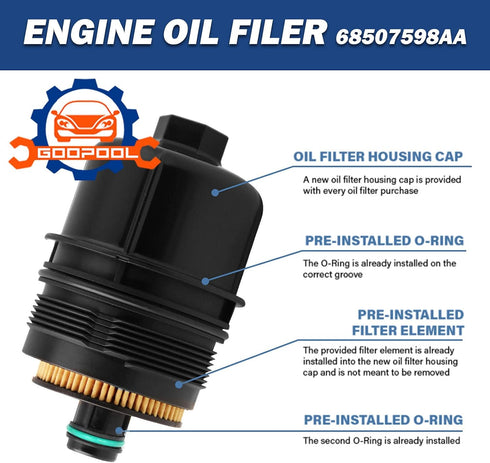 Ecodiesel Engine Oil Filter 68507598AA 68498720AA Compatible with Jeep 2020 2021 Wrangler JL,2021 Gladiator,2020 2021 2022 2023 Ram 1500 DT...