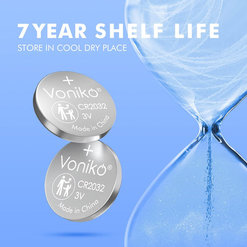 Voniko 3 Volt CR2032 Battery 10 Pack – Lithium Batteries – 2032 Button Battery Flat – 7 Years Shelf Life...
