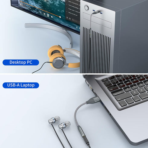 USB to 3.5mm Audio Adapter,2-in-1 USB A/USB Type C to 3.5mm Female Jack Cable Stereo Sound Card for Headphone,Mac,PC,Laptop,Desktops Samsung Galax...