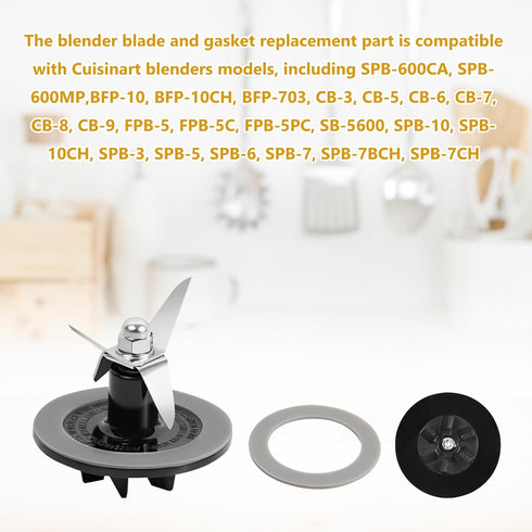 Replacement Parts Blender Blade Assembly with 2 Pieces Blender Gaskets,replacement parts for Cuisinart CBT-500, SB5600, CB600...