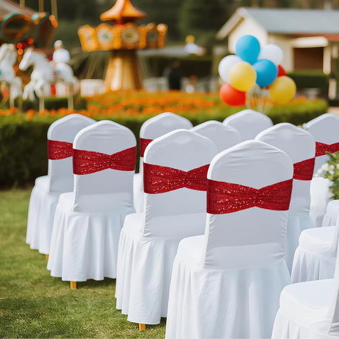 Poise3EHome Red Sequin Chair Sashes Folding Chair Covers Bow for Wedding Party Reception Decorations, 10 PCS...
