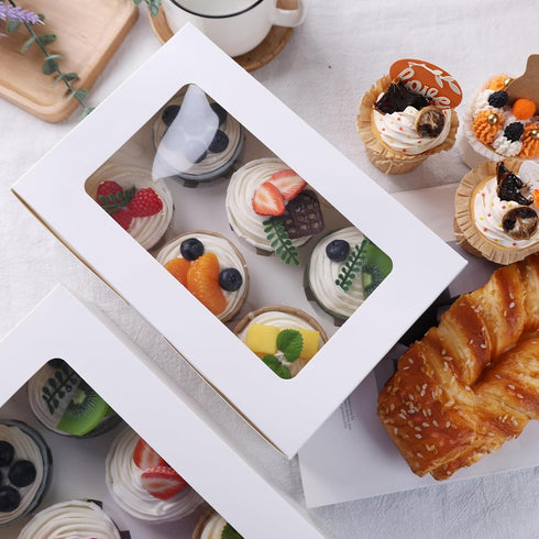 6PCS White Cupcake Containers, Cupcake Carrier 6 Count with Window Boxes Holding 36 Pastry Box for Birthday Holiday Party Bakery Supplies...
