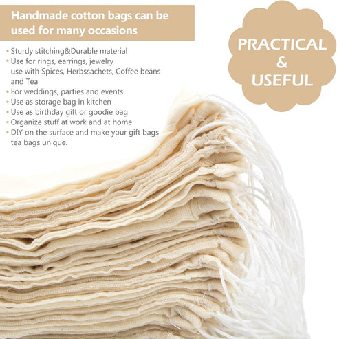 50 Pieces Cotton Drawstring Tea Filter Bags, Reusable Muslin Bag Gift Bag Jewelry Pouch for Wedding Party Home Supplies, Natural Unbleached Coffee...