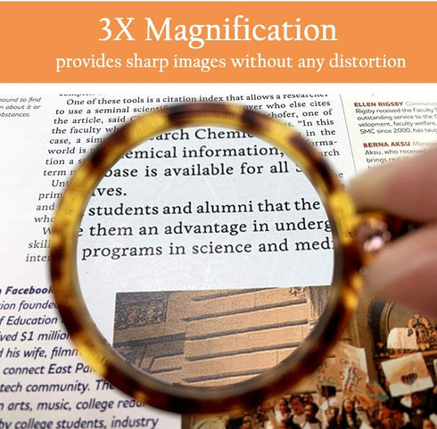 MAGDEPO 3X Pendant Magnifying Glass Necklace Magnifier Transparent Tortoiseshell Pattern Rim 1.5" Lens with Card Magnifiers for Reading Small Text...