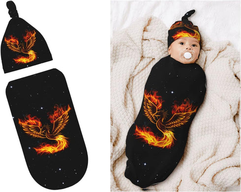 Fire Phoenix Newborn Swaddle Blankets Hat Sets Soft Stretchy Funny Baby Stuff Receiving Blanket Gifts for Infant Baby Boy Girl...