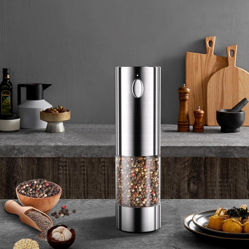 Electric Salt and Pepper Grinder, Rechargeable Automatic Pepper Mill with Type-C Cable, Adjustable Coarseness with Bright LED Light, 1.8oz Capacit...