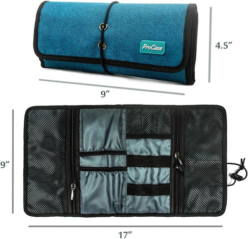 ProCase Electronic Organizer Cord Pouch, Travel Cable Charger Phone Accessories Bag Organizer Roll up Tech Carrying Case for USB Cables SD Memory ...