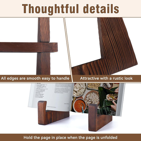 Cookbook Stand for Kitchen - 8.8 inch Wooden Cookbook Holder for Kitchen Counter, Multifunctional recipe book stand?Rustic Brown Recipe Book Holde...
