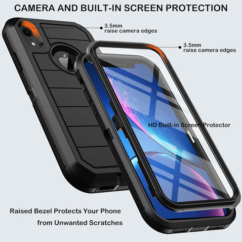 for iPhone XR Case with Built-in Screen Protector,Belt Clip Holster,Heavy Duty Shockproof Drop Protection Military Grade Rugged Full Body Durable ...