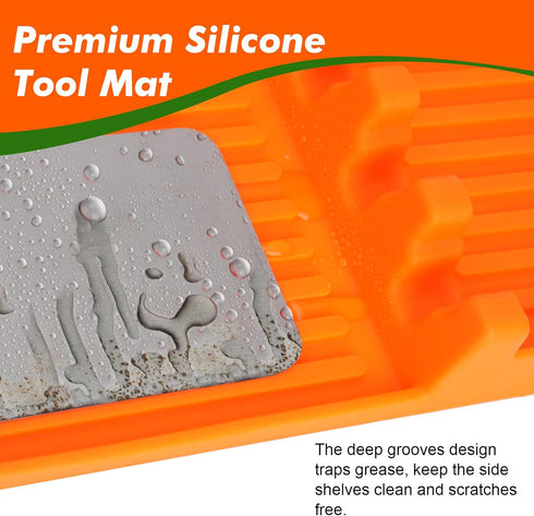 3 in 1 Grill Side Shelf Mat, Large Grill Tool Mat, Heat Resistant Silicone Spatula Mat, Silicone Utensil Rest with Drip Pad for Kitchen, Stovetop,...