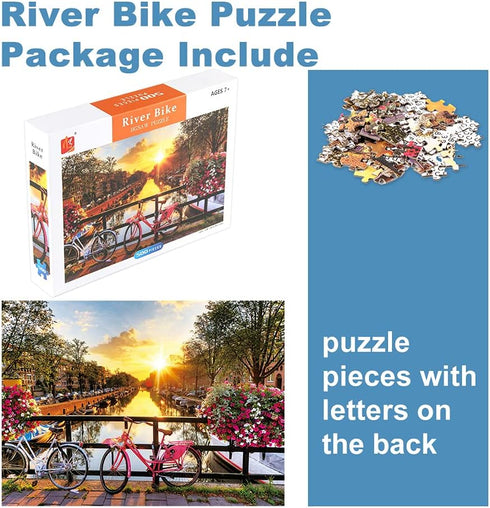 Puzzles for Adults Jigsaw 500 Piece Spring Flower Quiet River Sunrise Picturesque Amsterdam with Bicycles Landscape 500 Piece Puzzle Art for Famil...