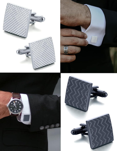 Akeoqi 6 Pairs Cufflinks for Men Classic Tone Cufflinks Black Striped Disc Square CZ Spherical Knot Rectangle Cuff Links Shirt Suit Cufflinks...