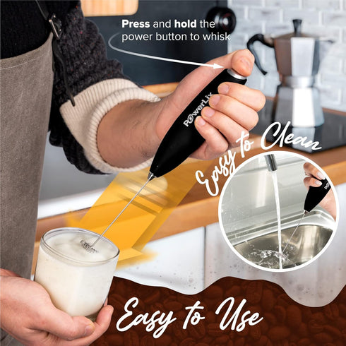 PowerLix Powerful Handheld Milk Frother 19000 RPM Battery Operated Foam Maker Frother Wand For Coffee, Latte, Cappuccino, Hot Chocolate, Durable M...