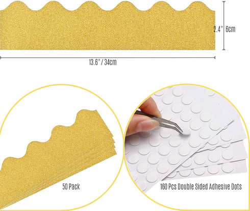 Bulletin Board Borders,50 Pieces Gold Bulletin Board Decorations for for Bulletin Board/Black Board Trim,Teacher/Student Use for Classroom/School ...