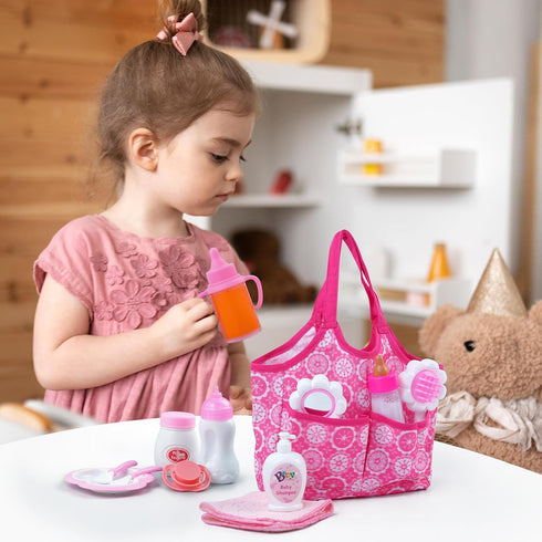 BABESIDE Baby Doll Bottles and Accessories 15 Pcs Baby Doll Feeding Set Including Diaper Bag,Magic Bottles,Changing Mat for Dolls Kids Pretend Pla...