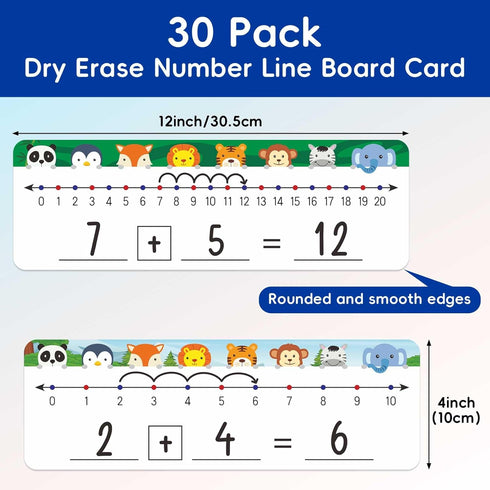 30 Pcs Number Line Dry Erase Whiteboard Card, 4”x12” Double Sided Dry Erase Board 0-10 on One Side 0-20 on Other Side, Students Home Classroom Mus...