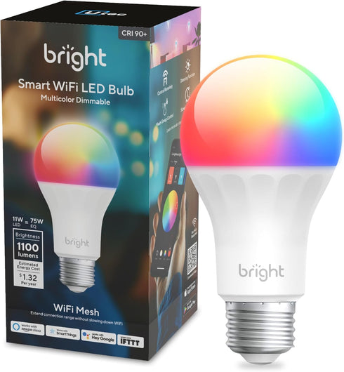 Smart Light Bulbs, 1100 Lumen, 90+CRI WiFi Mesh & Bluetooth Color Changing A19 Light Bulb, 16 Million DIY Colors RGB Light Bulbs, Work with Alexa,...